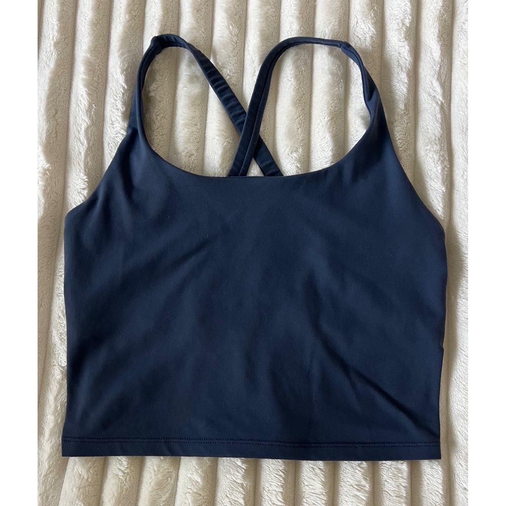 Strappy Back Tank Top Navy Blue Crop Top Built-in Bra Yoga